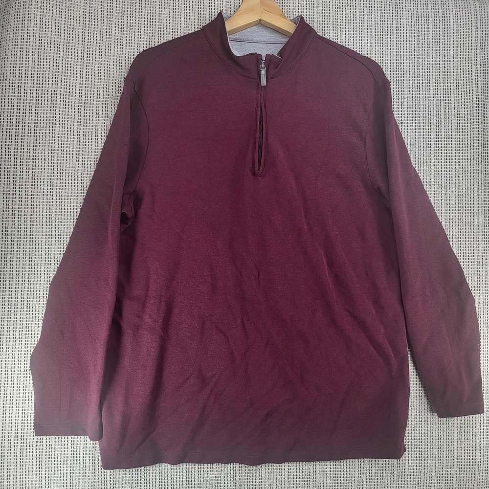 Mizzen+Main‎ Quarter Zip Pullover Sweater Mens Large Burgundy Maroon Performance